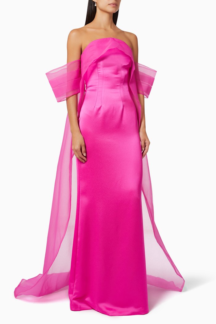 

Strapless Organza Cape Gown in Satin Crepe, Pink