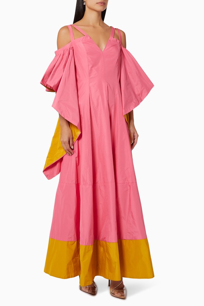 

Ruffle Sleeve Colourblock Gown in Taffeta, Pink