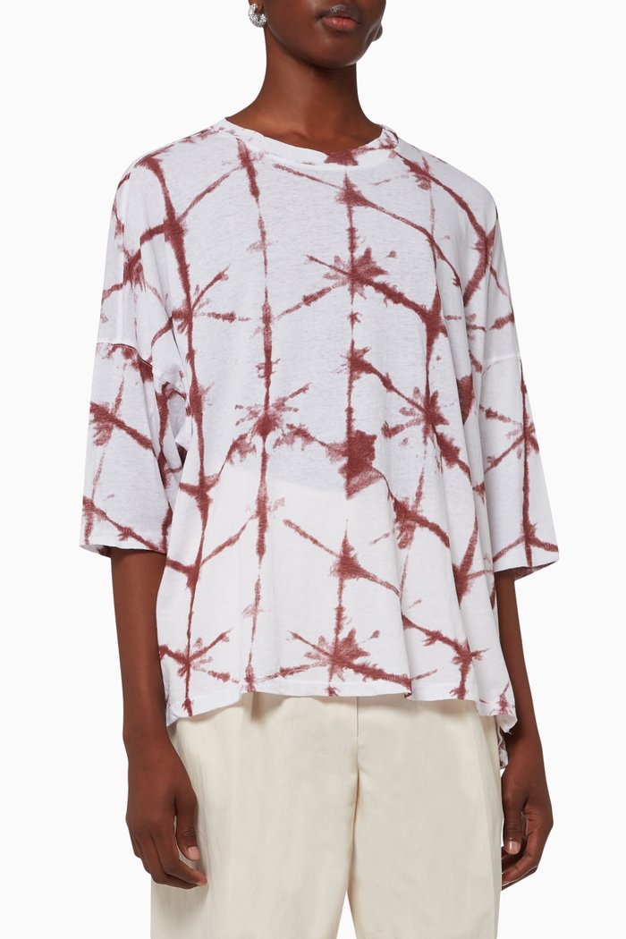 

Slouch Side Step Printed T-shirt in Cotton Jersey, Red