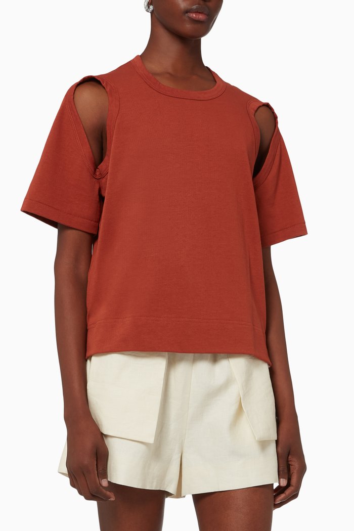 Cut Out T-shirt in Cotton Jersey, Red