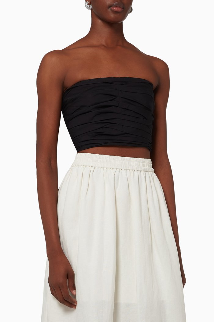 

Gathered Tie Back Top in Cotton Poplin, Black