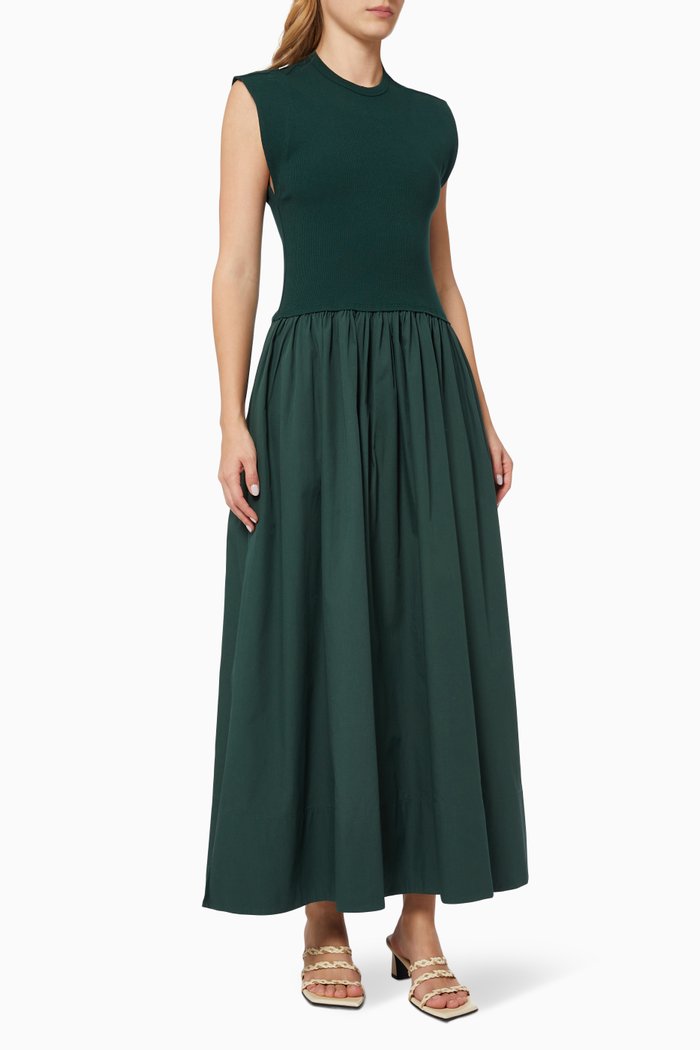 

Turnback Longerline Tank Dress in Cotton Poplin, Green