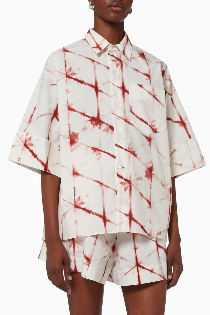 

Printed Short Sleeve Shirt in Cotton, Red
