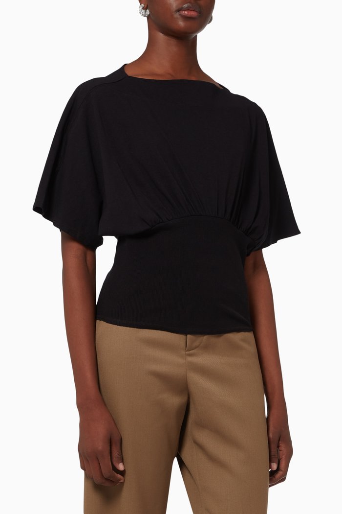 

Ribbed Slouch T-shirt in Cotton Jersey, Black