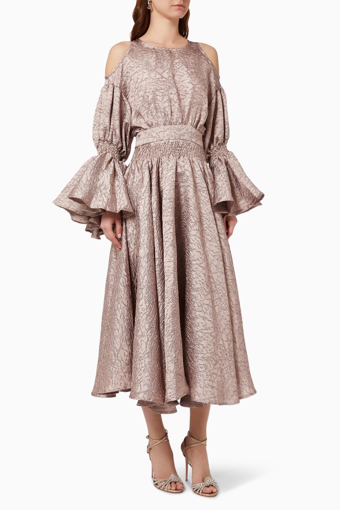 

Flared Smocked Dress in Jacquard, Pink