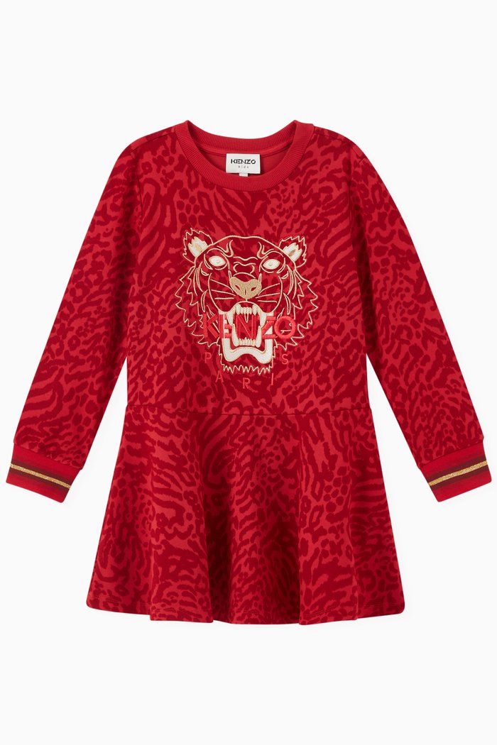 

Tiger Print Dress in Viscose Blend, Red