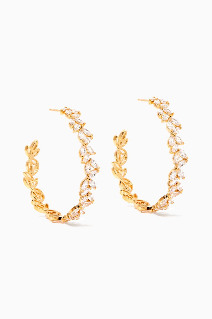 

Pavé Leaf Hoop Earrings, Gold