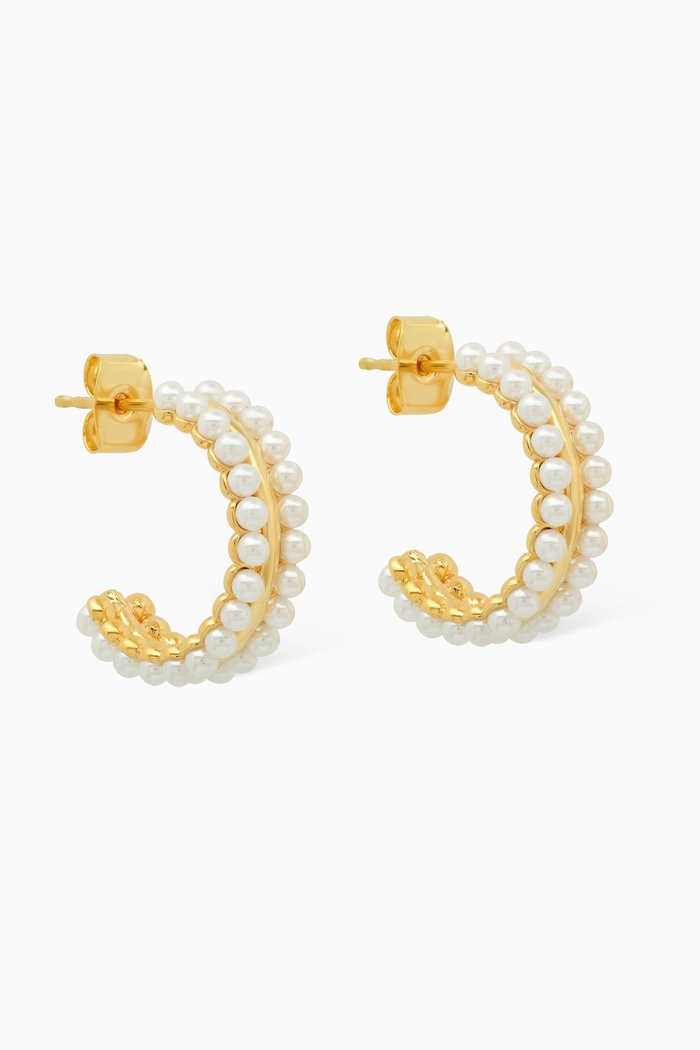 Double Row Pearl Hoops, Gold
