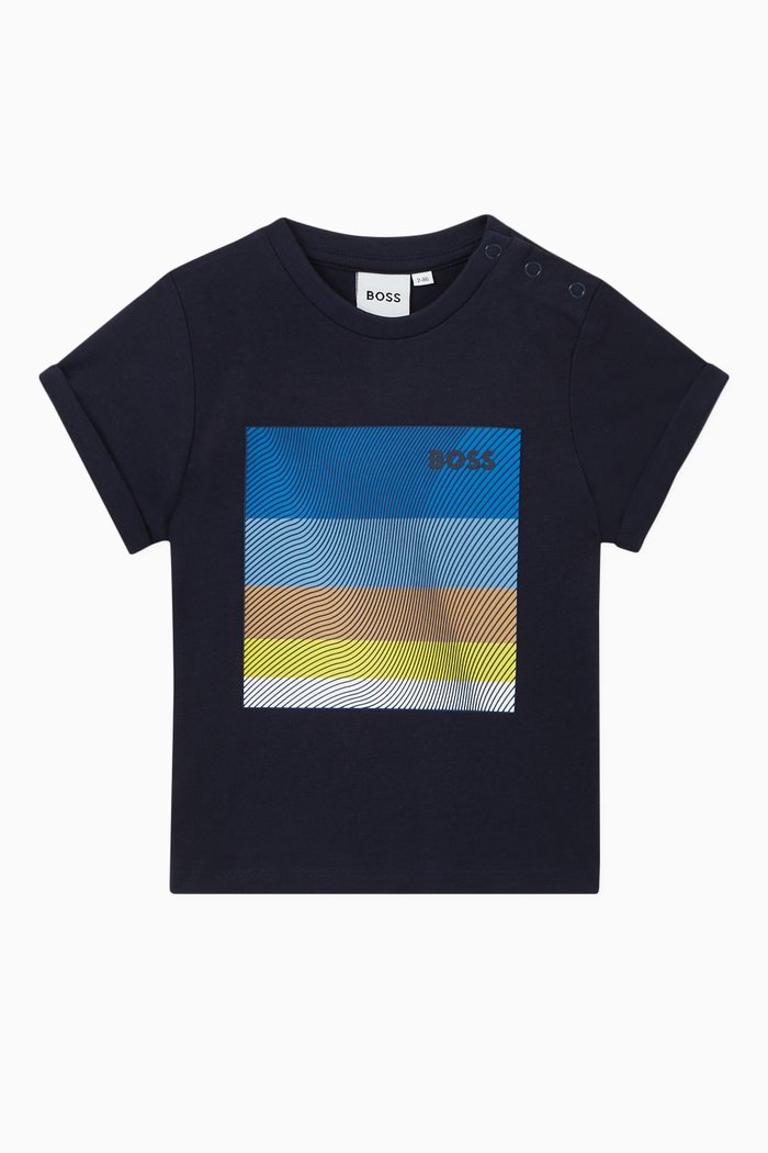 

Striped Graphic Print Logo T-Shirt in Cotton, Blue