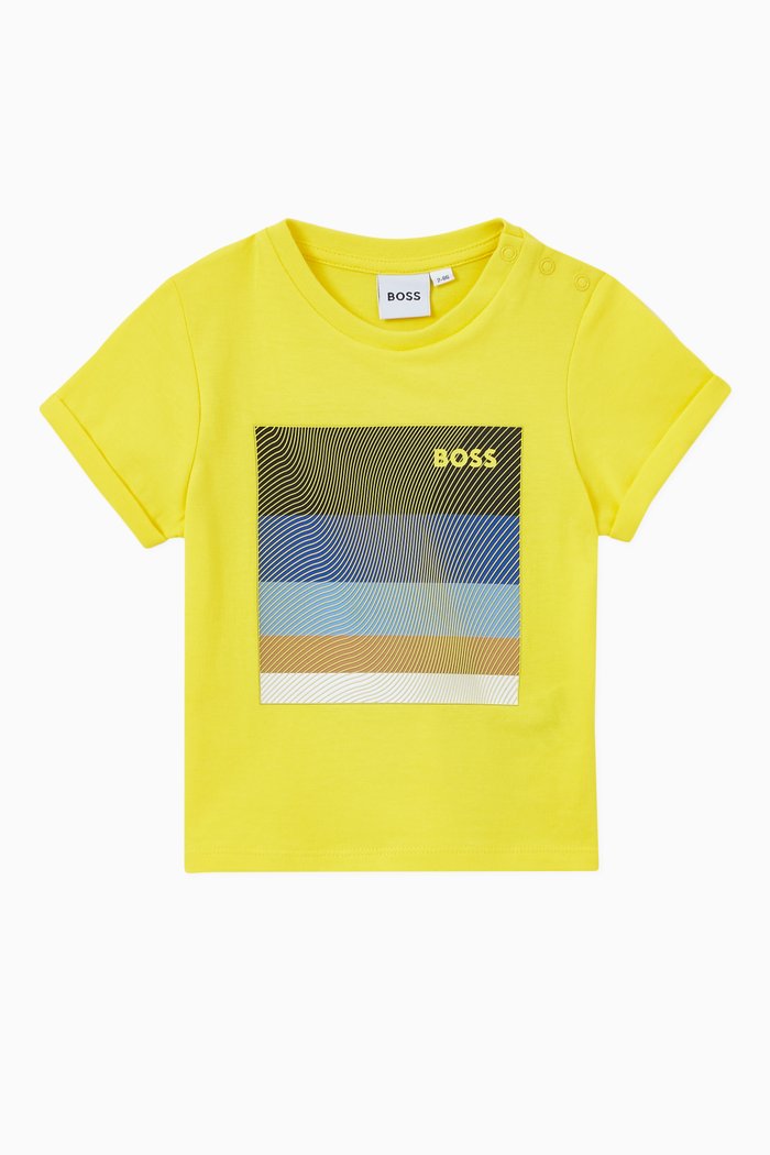 

Striped Graphic Print Logo T-Shirt in Cotton, Yellow
