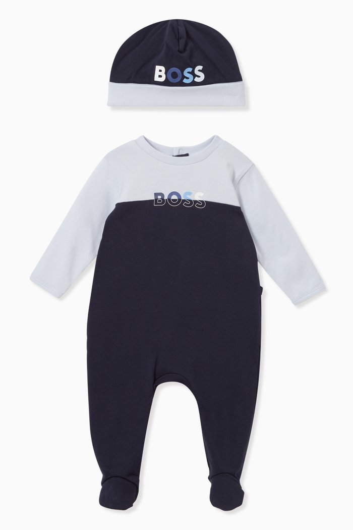 

Logo Print Pyjama Set in Cotton, Blue