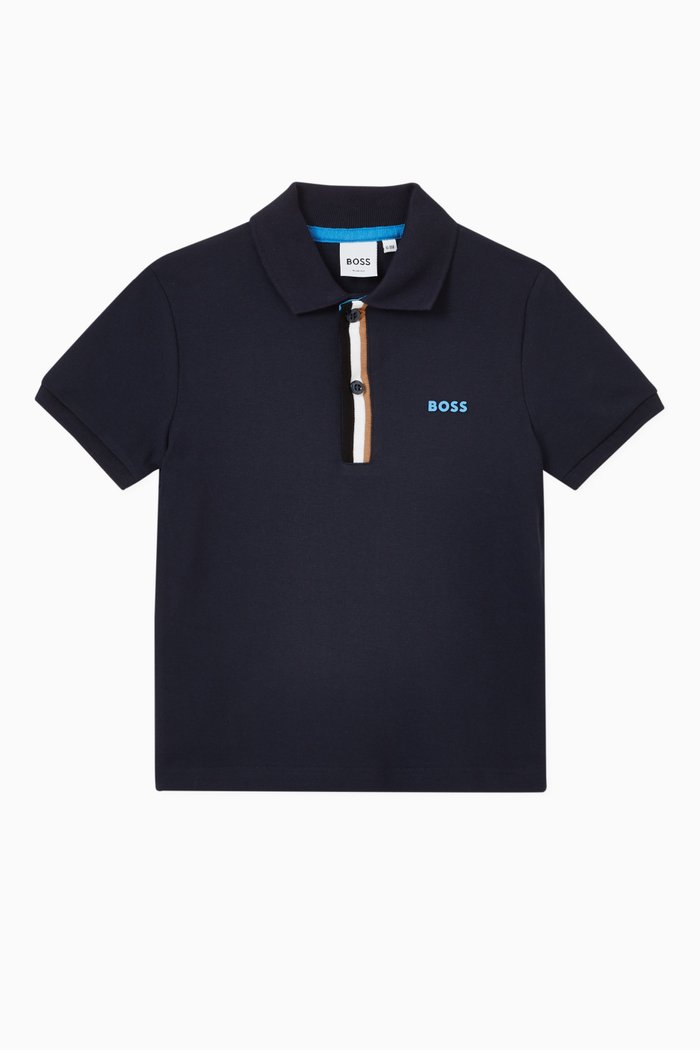 

Logo Print Polo in Cotton Knit, Blue