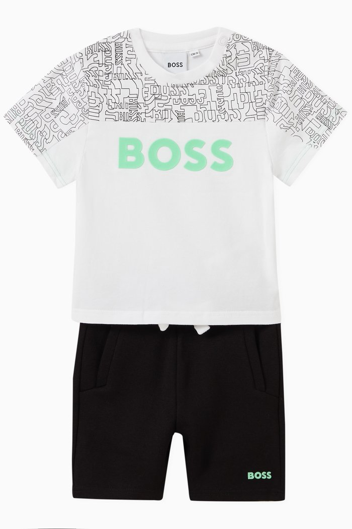 Logo T-shirt & Shorts Set in Cotton, White