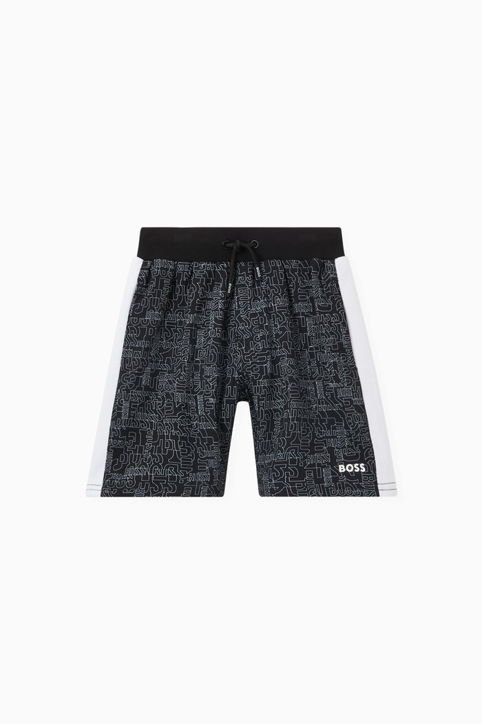 Graphic Print Shorts in Polyester, Black