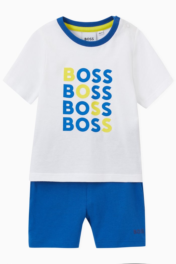 Logo Print Shorts and T-Shirt set in Cotton, Blue
