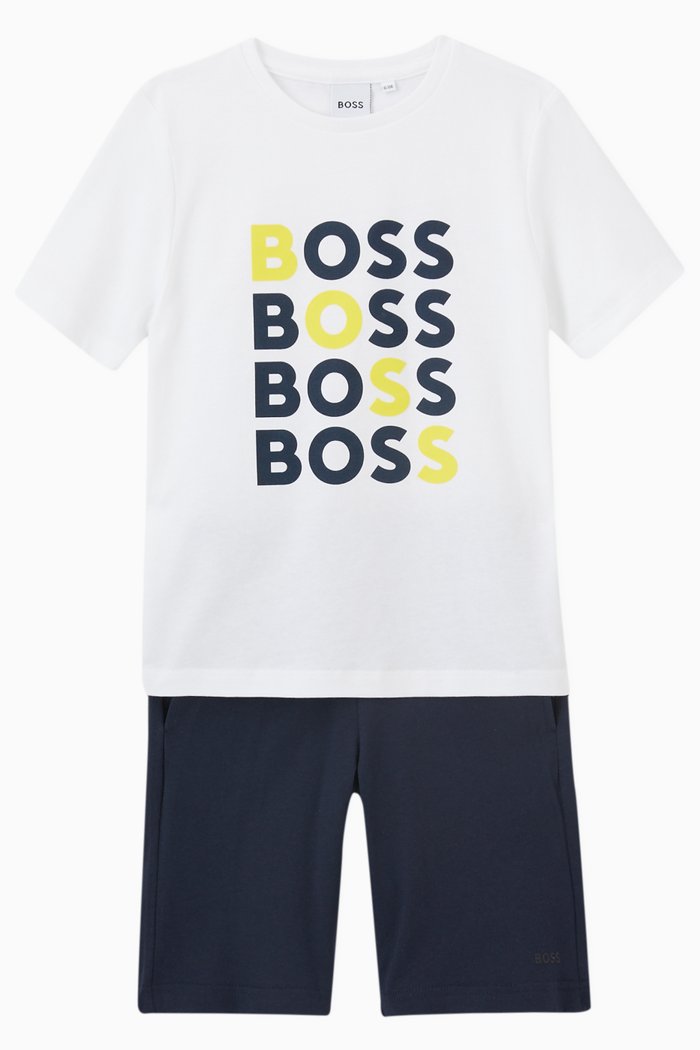 

Logo Print T-shirt & Shorts Set in Cotton, Multicolour
