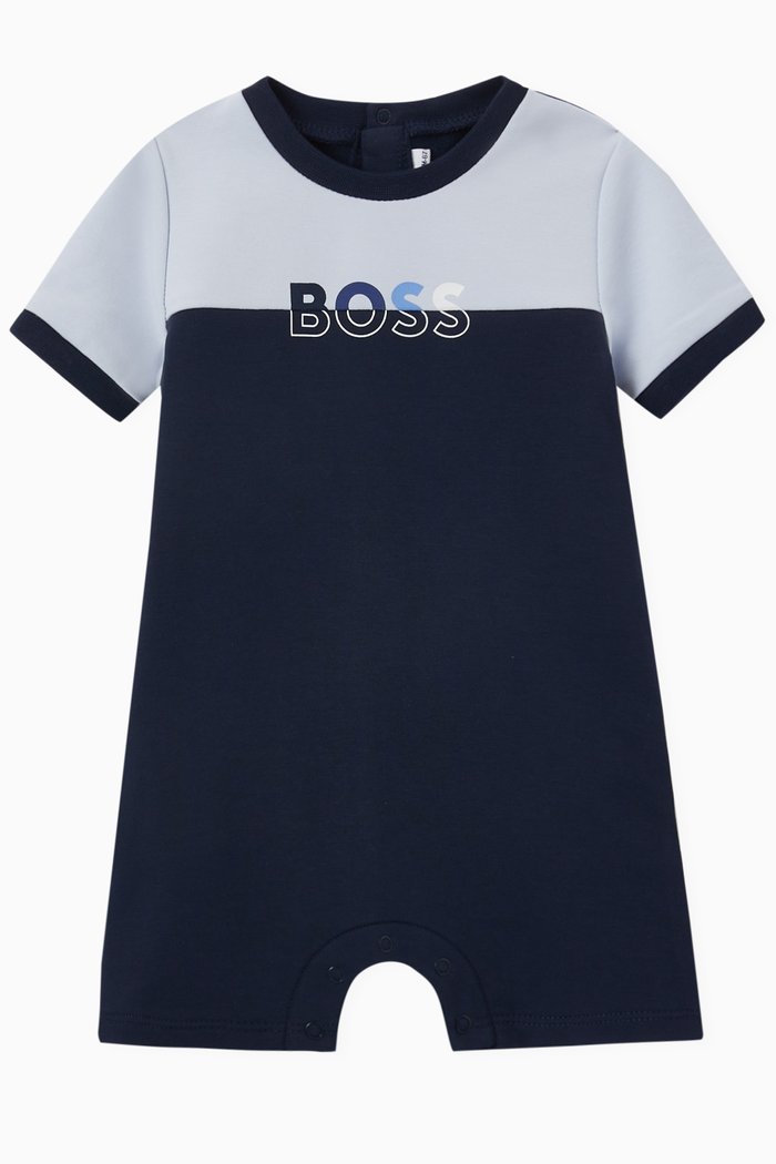 

Logo Print Romper in Cotton, Blue