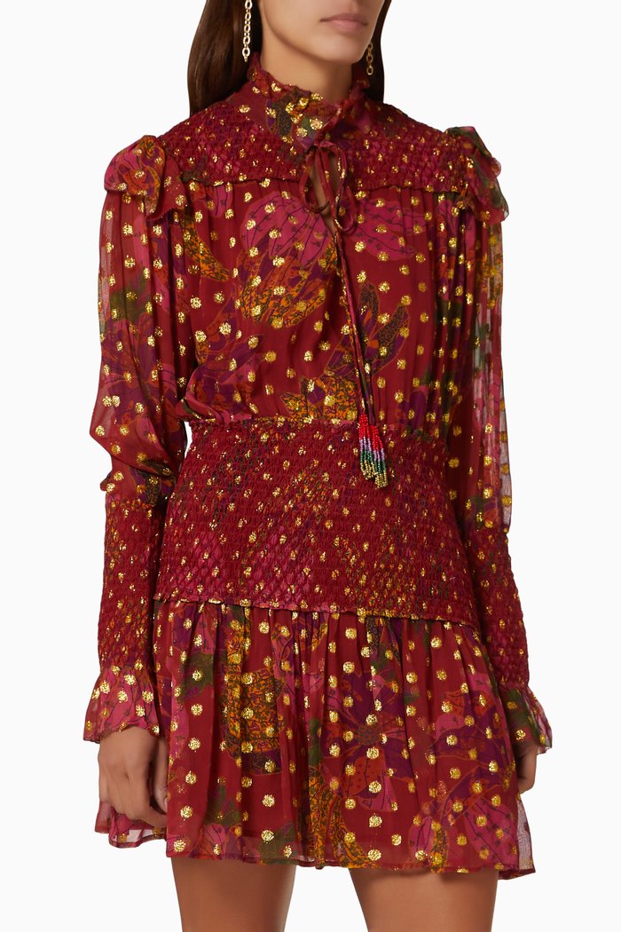 

Banana Flowers Mini Dress in Viscose, Red