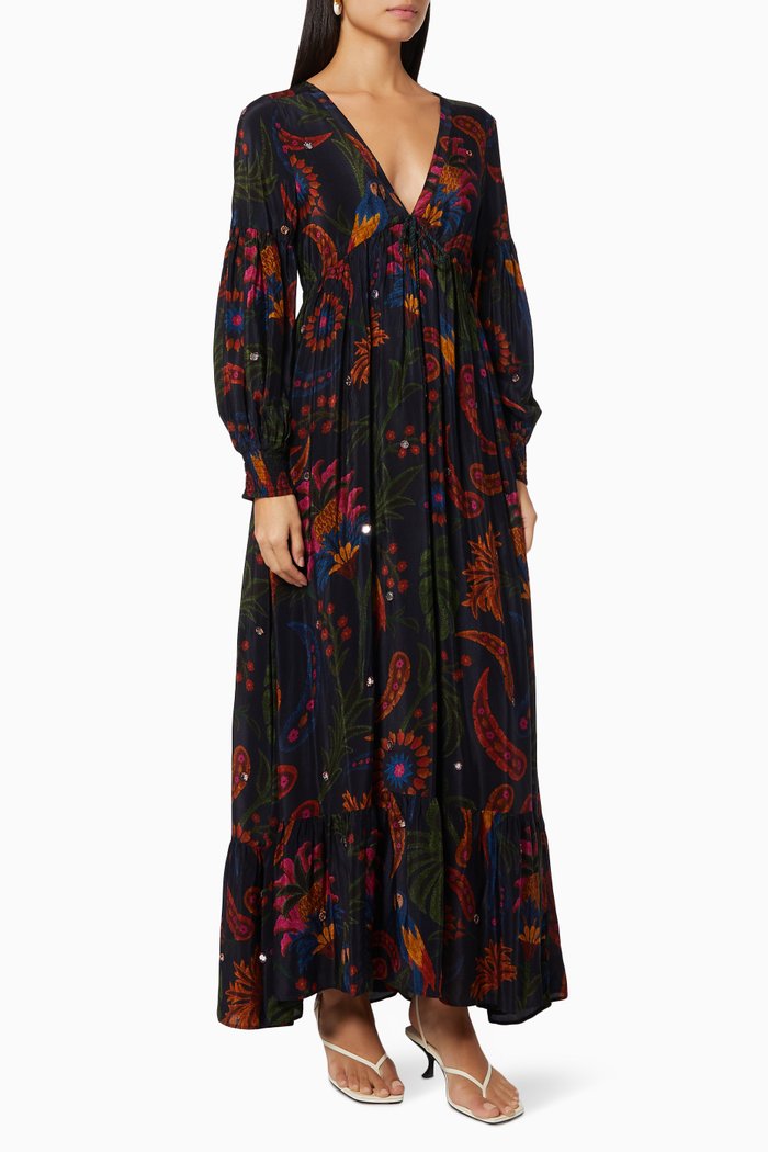 

Tropical Tapestry Maxi Dress in Linen, Blue