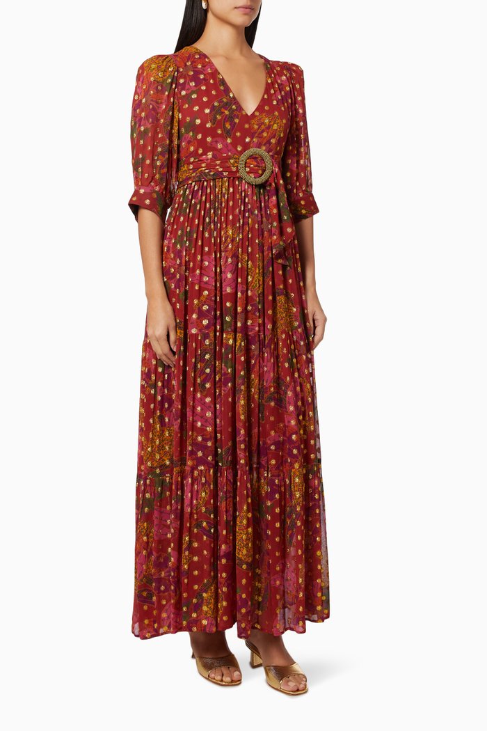 

Banana Flowers Maxi Dress in Viscose, Red