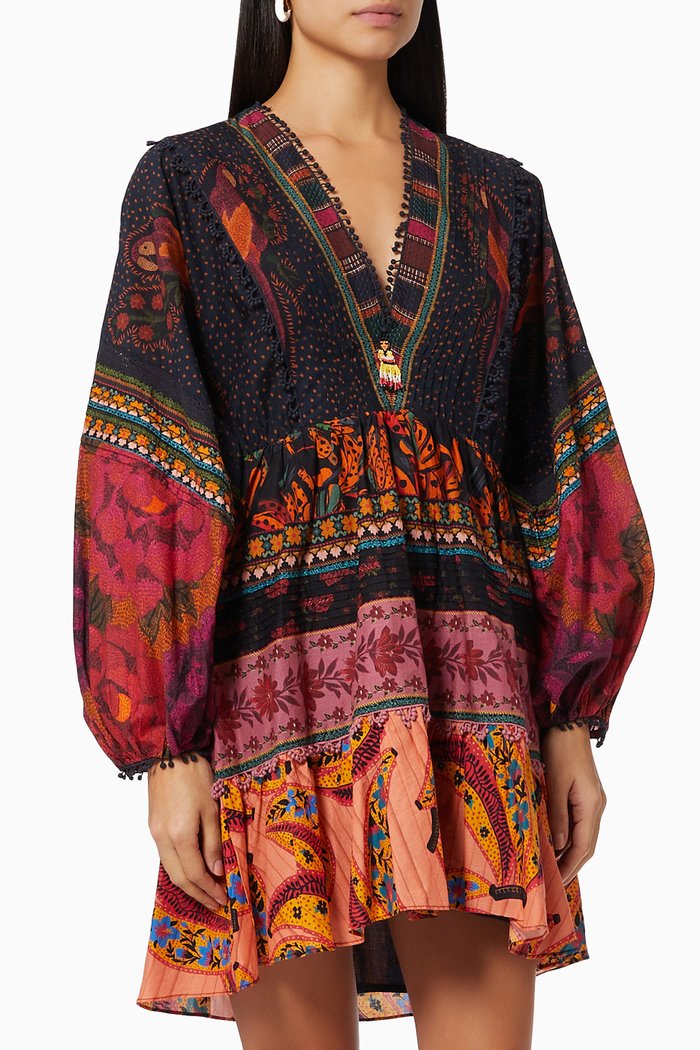 

Mixed Patchwork Mini Dress in Viscose, Multicolour