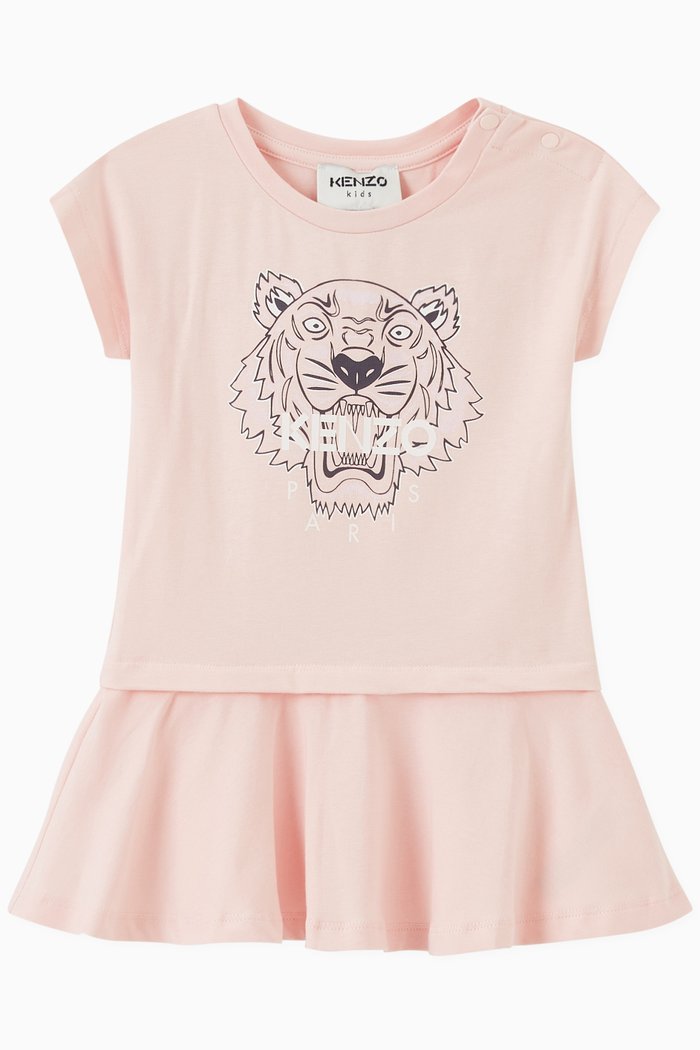 

Tiger Print T-Shirt Dress in Organic Cotton, Pink