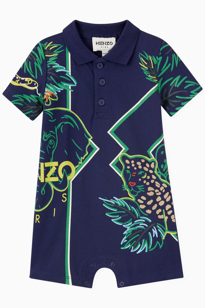 

Jungle Print Romper in Cotton, Blue