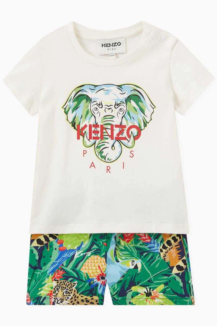 

Tropical Print T-shirt and Shorts Set, Neutral