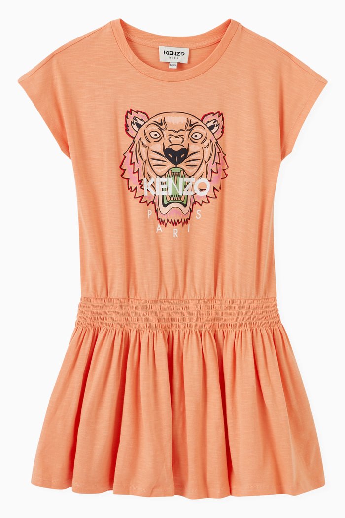 

Coral Tiger Print T-Shirt Dress in Cotton, Red