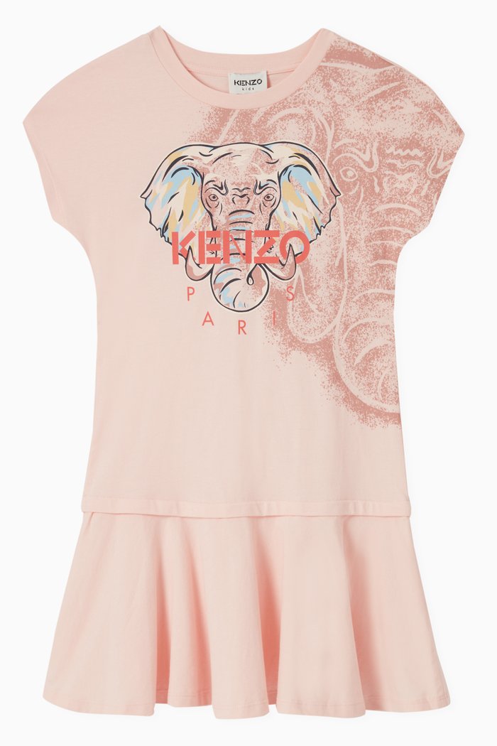 

Elephant Print T-Shirt Dress in Cotton, Pink