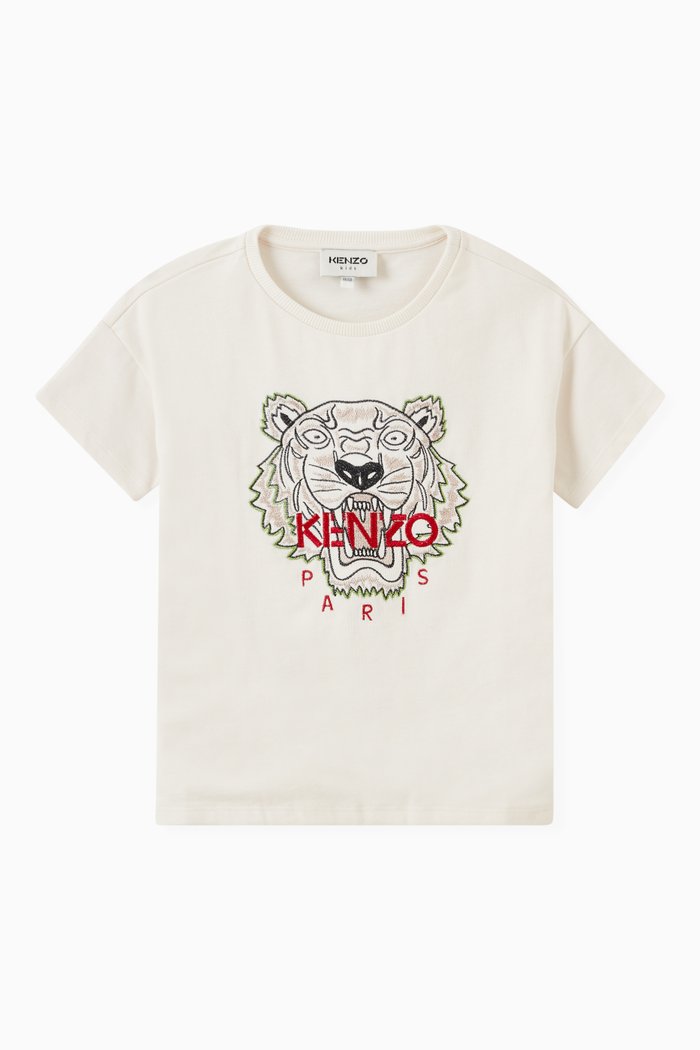 

Embroidered Tiger T-shirt in Cotton Jersey, Neutral