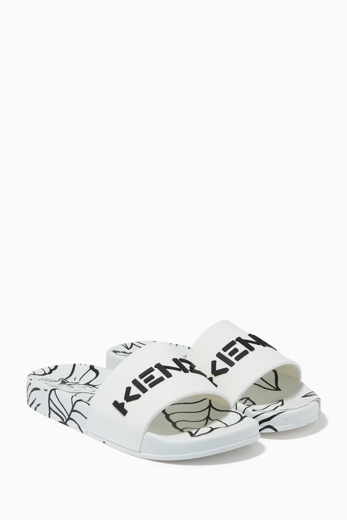 

Logo Embossed Slip-On Sandals, White
