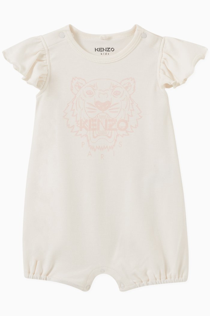 Logo Print Baby Romper in Organic Cotton, Neutral