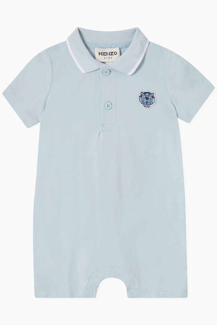 

Tiger Patch Romper in Organic Cotton, Blue