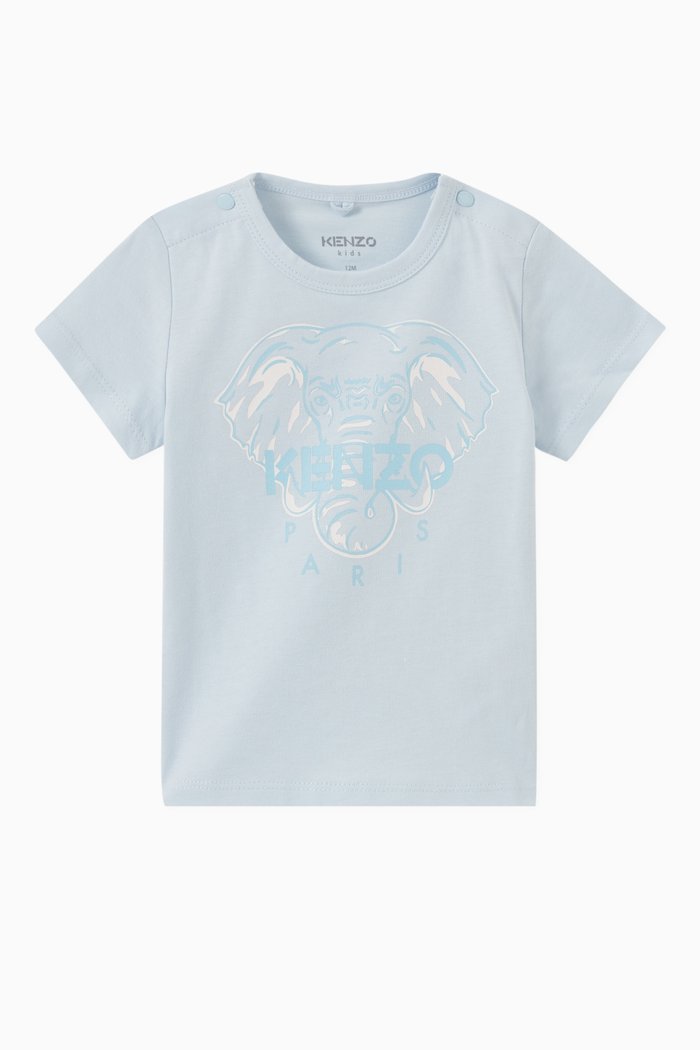 

Elephant Print T-shirt in Organic Cotton, Blue