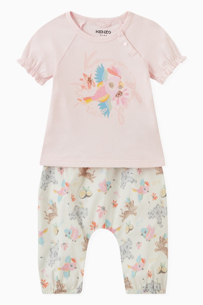 

Animal Print T-shirt & Pants in Cotton, Pink