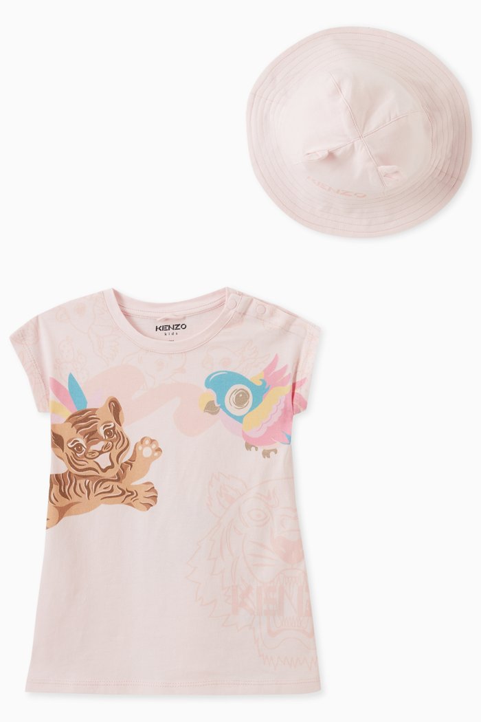 

Jungle Animal Print dress & Hat in Cotton, Pink