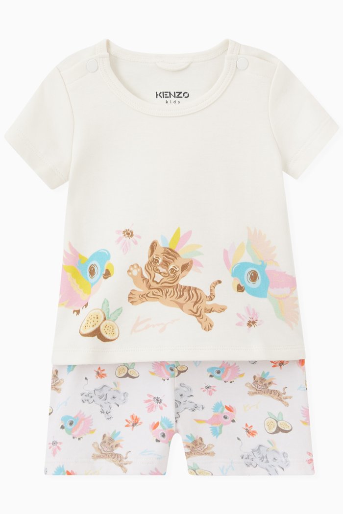 

Tiger Print T-shirt and Shorts Set in Cotton, Pink