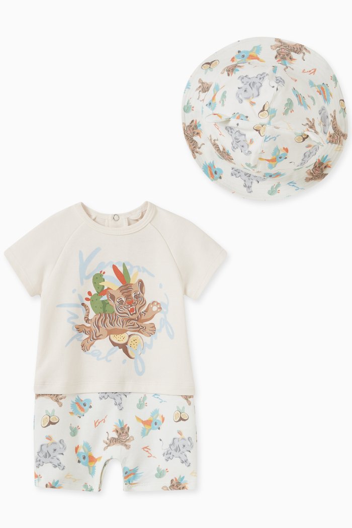 

Animal Print Tracksuit & Hat Set in Cotton, Neutral