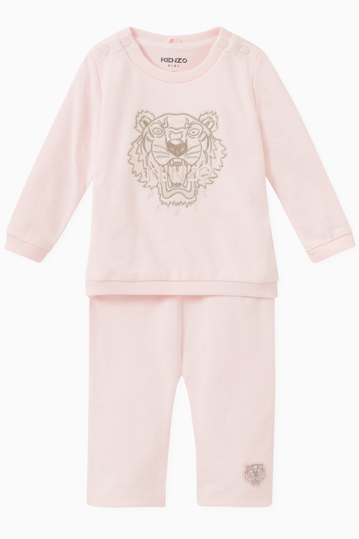 

Embroidered Tiger Tracksuit in Cotton, Pink