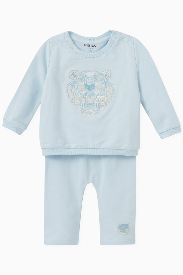 Embroidered Tiger Tracksuit in Cotton, Blue