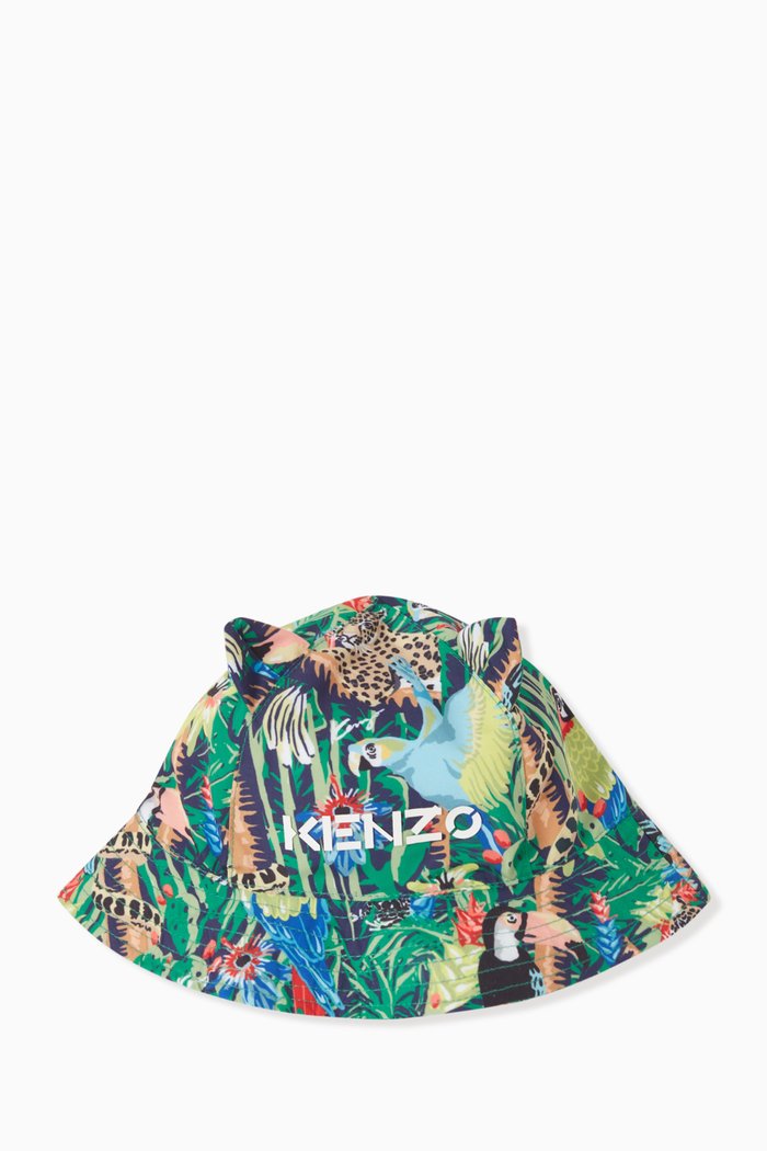 

Embossed Logo Tropical Print Sun Hat, Blue