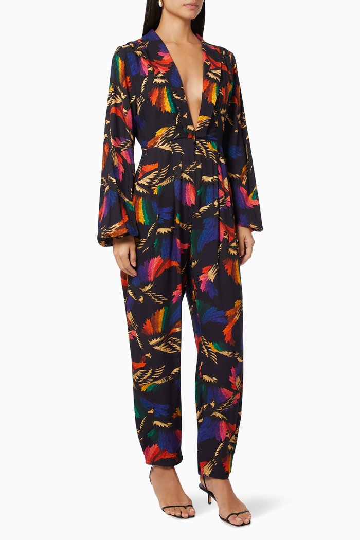 

Macaws Flight Jumpsuit in Viscose, Black