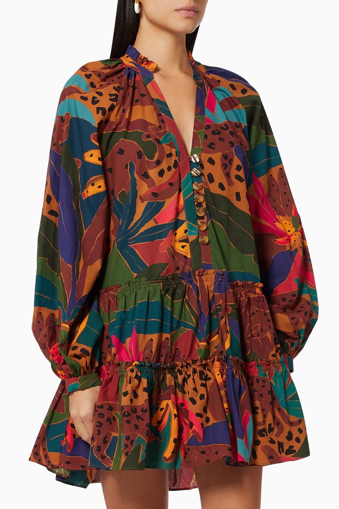 

Leopards Jungle Mini Dress in Organic Cotton, Multicolour