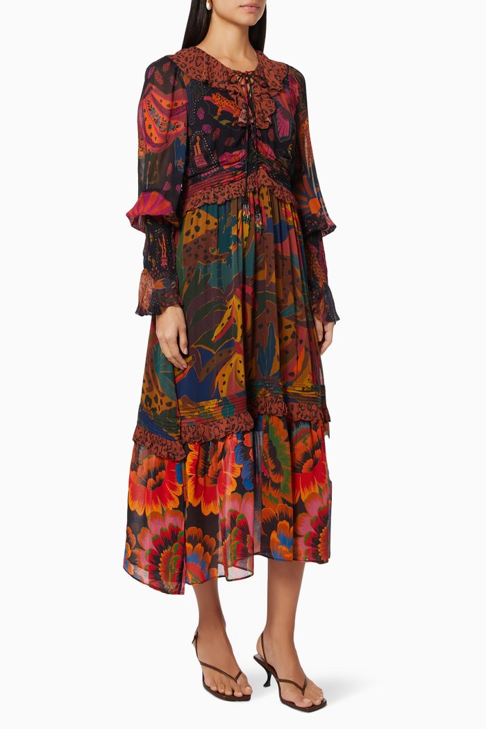 

Mixed Leopards Jungle Midi Dress in Viscose, Multicolour