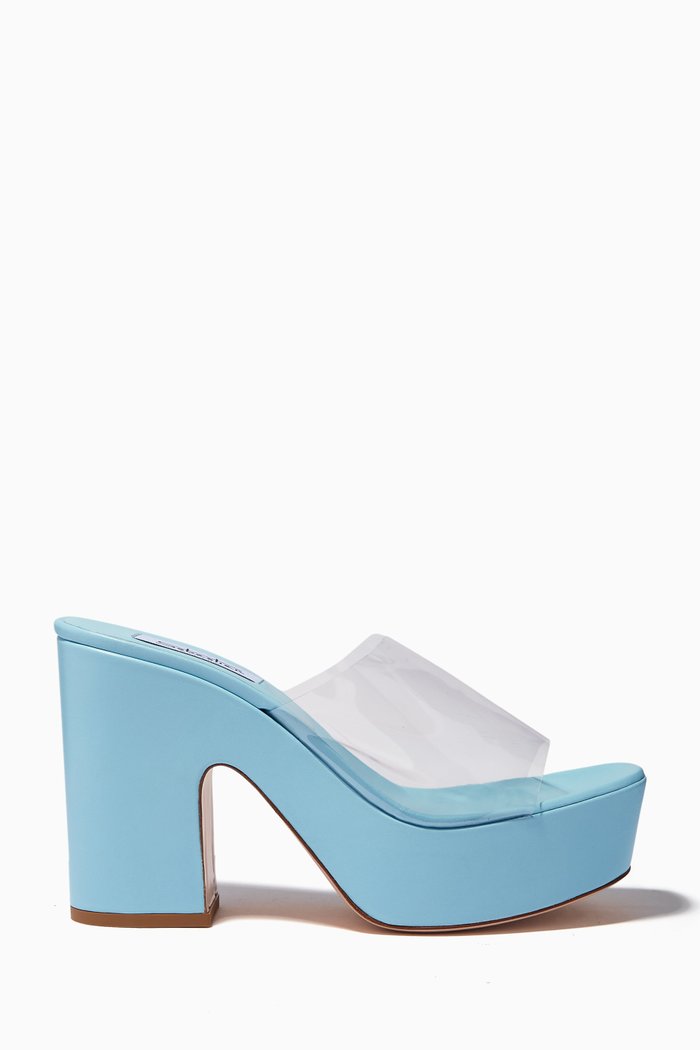 

Eden Wedge Mules in Leather, Blue