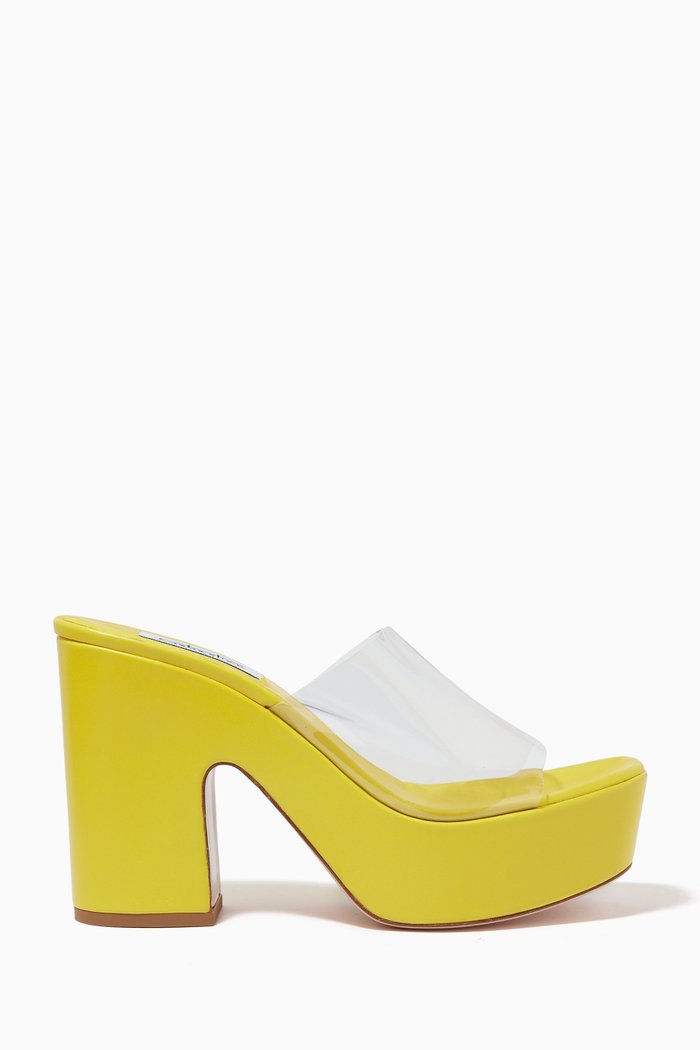 Eden Wedge Mules in Leather, Yellow
