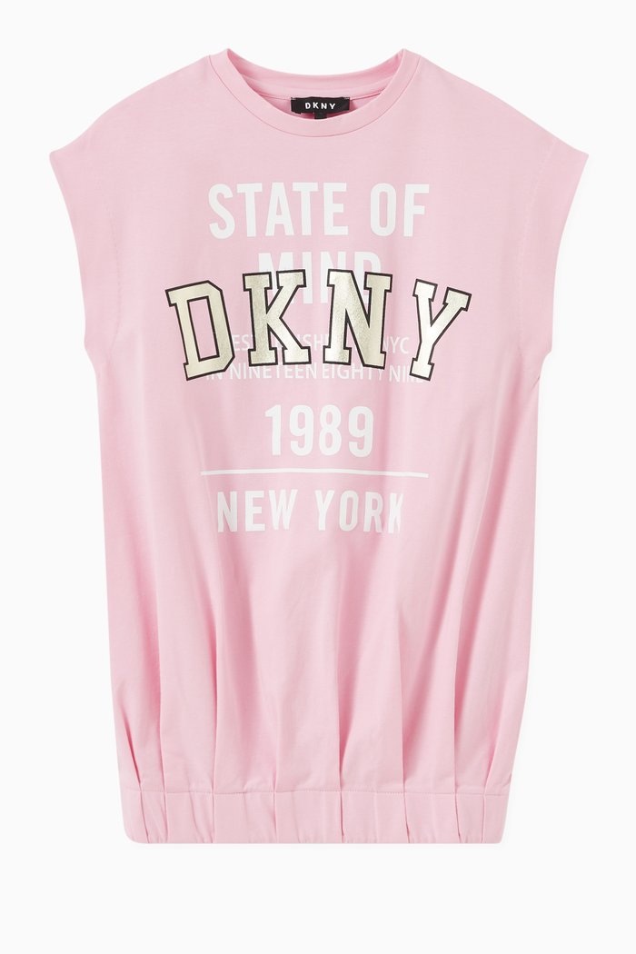 

Logo Print Dress in Organic Cotton, Pink