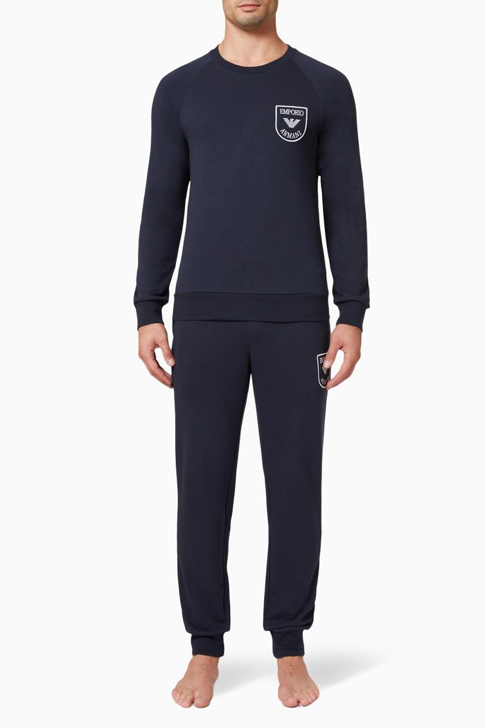 

EA Logo Patch Sweater in Cotton Knit, Blue
