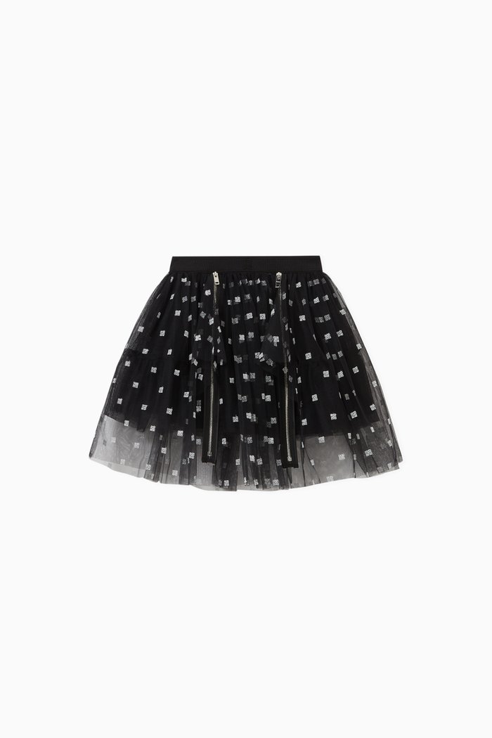 Logo Embroidered Skirt in Tulle, Black